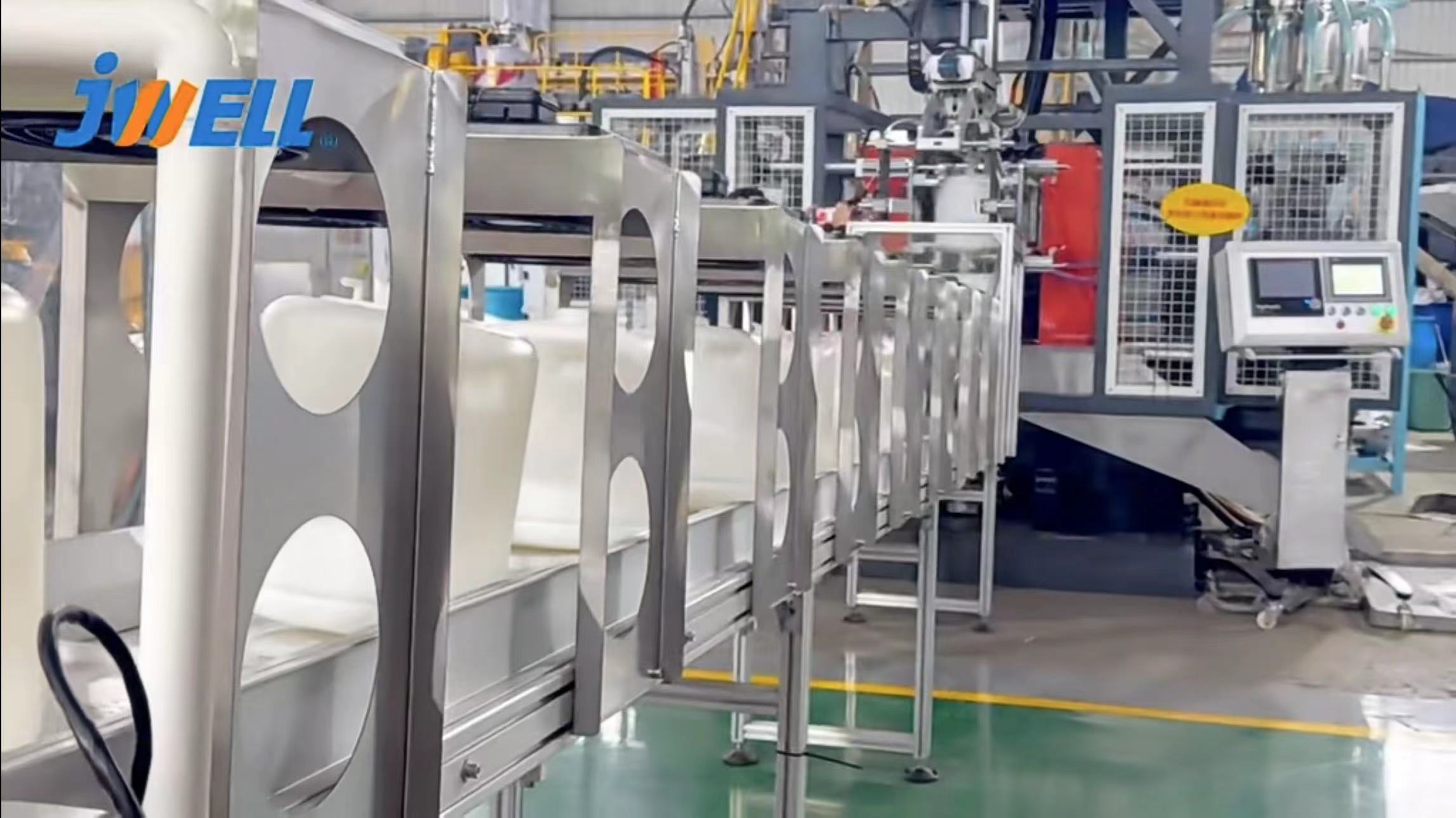 Máquina de moldeo por soplado de doble estación JWELL 50L/100L para contenedor de líquidos químicos con barril con brida abierta